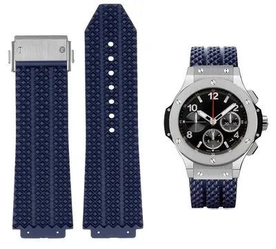 Image de Bracelet de montre pour la série HUBLOT BIG BANG Classic, en silicone, boucle en acier, bleu-argent, 26-19 mm