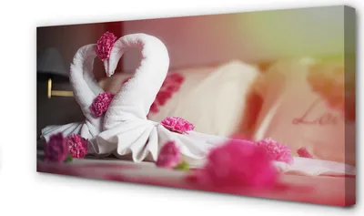 Imagen del producto de Cuadro decorativo para pared, 100x50 cm. Diseño con toallas, cisnes y flores