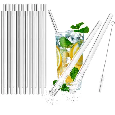 Produktbild von com-four® 20x Glasstrohalme spülmaschinenfest und wiederverwendbar - Glas Strohhalme für Cocktails - Trinkhalme Glas mit Reinigungsbürste - Glastrinkhalm umweltfreundlich - 23 cm