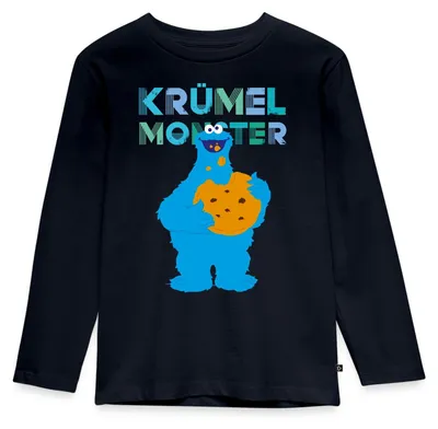 Produktbild von Spreadshirt Sesamstraße Krümelmonster Riesencookie Kinder Premium Langarmshirt, 122/128 (6 Jahre), Navy