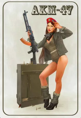 Produktbild von vianmo Holzschild 30x20 cm Gewehr Pinup Kalaschnikow AKM-47