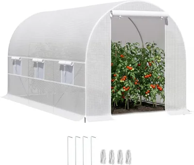 Image de Serre tunnel de jardin 8m2, serre de jardin tunnel avec porte et 6 fenšºtres, bache PE 140 g/m2 400 x 200 x 200 cm blanc