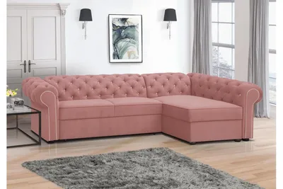 Obrázek produktu pro Rohová pohovka FURMEB 24 SWAROWSKI MAXI s možností rozložení na spaní, pravá strana, rozměry 280x180 cm, prošívaná, s diamantovým vzorem, růžová barva