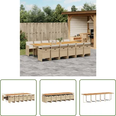 Produktbild von The Living Store 13-tlg. Garten-Essgruppe mit Kissen Beige Poly Rattan