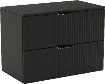 Produktbild von WENA Waschtischunterschrank 80 cm, geriffelte Fronten, Griffe aus Metall in der Farbe Gold (Farbe: Schwarz)