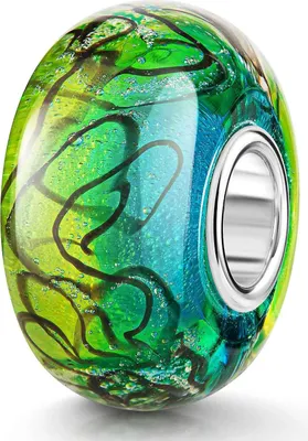 Produktbild von MATERIA by Matthias Wagner Glas Bead Linien gelb grün türkis schwarz für Beads Kette / Armband 1021