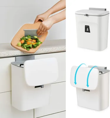 Produktbild von Mülleimer Küche Abfalleimer mit Deckel Wandmontage Weiß