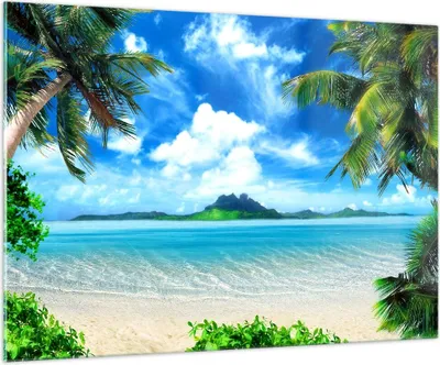 Produktbild von Bilder auf glas - Strand Urlaub Insel Palme - 100x70cm - Glasbilder - Wandbilder - Kunstdruck - zum Aufhängen bereit - Wanddekoration aus Glas - Glas Bilder - Wandbild auf Glas - GAA100x70-2528