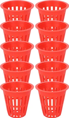 Image de 10PCS Panier de plantation Panier de culture hydroponique Panier en plastique pour plantes Coupe en maille pour balcon JardinRouge