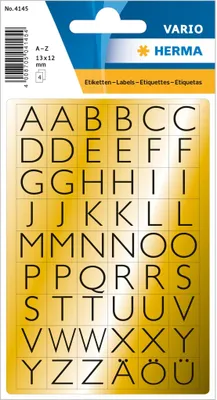 Produktbild von HERMA Buchstaben 13x12 mm A-Z Goldfolie schwarz 4 Bl.