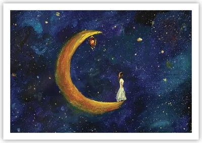 Produktbild von Poster - Poster ohne Rahmen - Mädchen auf der Mond - 100x70 cm - Wand Bild - Wanddeko - Wandbilder - Kunstposter - Wandposter - Bilder - Kunstdruck - Wanddekoration - Wandbild - P2XAA100x70-4575
