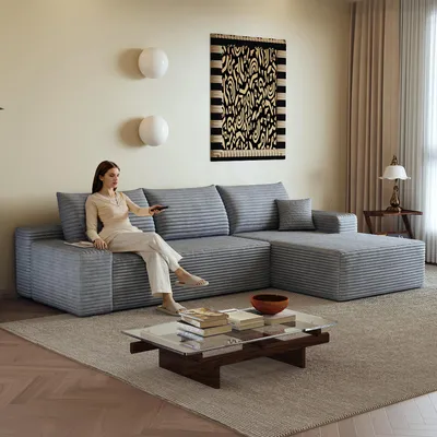 Obrázek produktu pro Modulární rohová sedačka 270 cm, ve tvaru "L", s hlubokým sedákem, bez nutnosti montáže, kompresní sedačka (šedá)