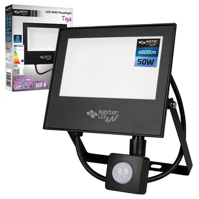 Obrázok produktu pre MasterLED LED reflektor s detektorom pohybu Tiga 50W 4000lm - vonkajšie svetlo IP65 neutrálna biela
