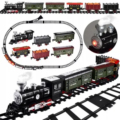 Produktbild von Zug mit Schienen Lokomotive mit Wagen Dampf + Licht