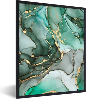 Produktbild von MuchoWow® Gerahmtes Poster Gold - Marmor - Grün - Luxus - Marmoroptik - Grau 60x80 cm - Poster mit Schwarzem Bilderrahmen Wandposter Rahmen Foto Bilder - Premium - Wanddeko Wohnzimmer
