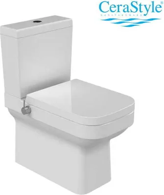 Zdjęcie produktu dla Kompakt WC z funkcją bidetu + bateria umywalkowa do ciepłej/zimnej wody, odpływ pionowy/poziomy + mechanizm spłukiwania, biały