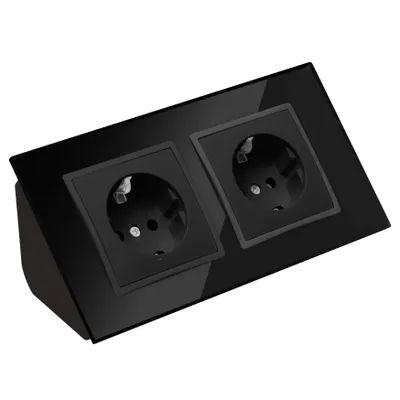 Produktbild von Glas Ecksteckdose 2-fach Steckdosenblock 45° Verteilerdose schwarz.