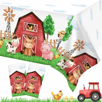 Productafbeelding van Tafelkleed voor kinderfeestje, boerderijthema, 2 stuks, 137 x 274 cm, PEVA