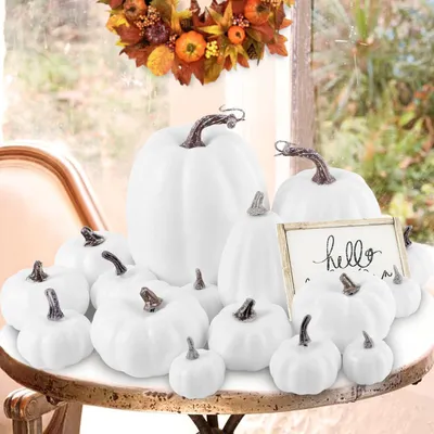 Produktbild von Benjia Kürbis Herbst Deko Halloween 16 Stück Weiß-a