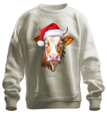 Produktbild von Weihnachtskuh Nikolausmütze Bauernhof Geschenk niedlich Sweatshirt Pullover, Natur, S