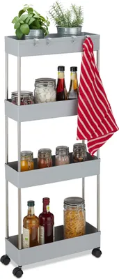 Obrázek produktu pro Relaxdays Nika, plast, rozměry 98 x 15,5 x 40,5 cm, úzká nika do koupelny nebo kuchyně, 4 háčky a přihrádky, šedá