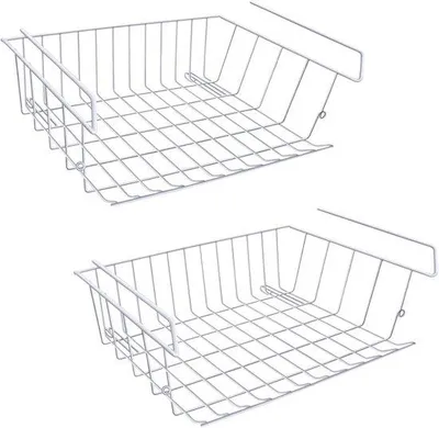 Productafbeelding van Opbergmand voor onder een plank - Metalen mand om op te hangen, geschikt voor keuken, kantoor of boekenkast (2 stuks - wit)