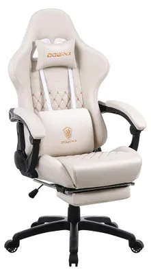 Produktbild von r Gaming-Stuhl, Kunstleder mit Steppung, Massage-Lendenstütze, Fußstütze, 90-170° neigbar, 200kg, für Homeoffice & Gaming.