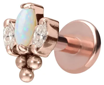 Produktbild von Ohrpiercing, Nasenpiercing Titan Labret mit Innengewinde LOTUSBLÜTE + 3 KUGELN RoséGold Stablänge: 10mm | Stabstärke: 1,2mm