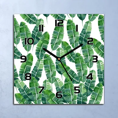 Produktbild von Wanduhr Echt-Glas-Küchenuhr Exotische Blätter Quarz Lautlos 30x30 Deko Bilder