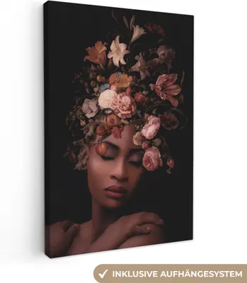 Obrázek produktu pro OneMillionCanvasses® - Obrazy na plátně - 90x140 cm, Ženy - Květiny - Černá, Nástěnné umění tisk Nástěnná dekorace - Nástěnná dekorace - Ložnice
