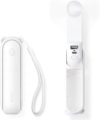 Image de Mini ventilateur portable 3-en-1, ventilateur de poche rechargeable, batterie [12-19 heures] avec batterie externe, fonction lampe de poche, blanc