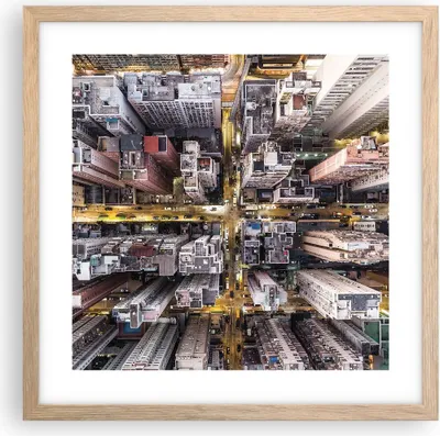 Produktbild von Gerahmtes Poster - Rahmen in heller Eiche - Metropole Luftaufnahmen Straße - 40x40 cm - Wand Bild - Wanddeko - Wandbilder - Kunstposter - Wandposter - Bilderrahmen - Bilder - P2NAC40x40-4507