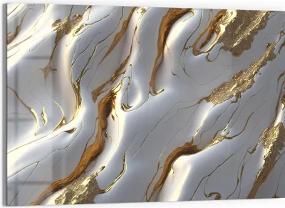 Produktbild von DEQORI Glasbild Echtglas 90x60 cm 'Goldene Wellen' Wandbild Bild modern Deko