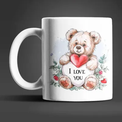 Produktbild von Teddybär I Love You Valentinstag Kaffeetasse Teetasse Tasse Geschenkidee 330 ml – Teddy-03