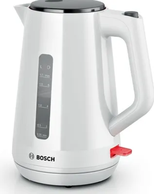 A white Bosch electric kettle is shown against a white background.