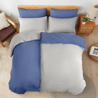 Immagine prodotto di Set di lenzuola 155x220 cm, cotone, blu/grigio chiaro, 2 pezzi, con cerniera