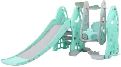 Produktbild von Schaukel- und Rutschset für Kinder – 3-in-1 Spielset mit Rutsche, Schaukel & Basketballkorb – Für drinnen & draußen – Mit Musikfunktion – Mintgrün