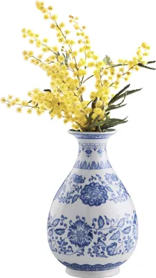 Produktbild von Navaris Blau Weiße Vase - kleine Vasen für Tischdeko - Landhausstil Deko - rustikale Deko für Wohnzimmer Vintage - Antik Keramik Vase klein - Ceramic