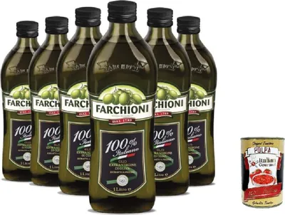 Produktbild von Farchioni Olio Extra Vergine di Oliva 100% Italiano Natives Olivenöl extra mit Italienische Oliven 6x 1Lt kalte Extraktion Speiseöl + Italian Gourmet polpa 400g