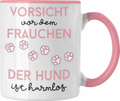 Produktbild von Trendation - Frauchen Tasse Geschenk Hunde Geschenkidee Lustig Vorsicht Vor Frauchen Der Hund Ist Harmlos Spruch (Rosa)