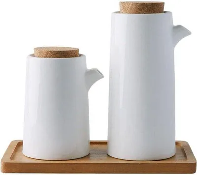 Image de Récipients en céramique pour huile alimentaire, bidon d'huile sans vinaigre, distributeur d'huile pour la cuisine et les grillades, lot de 2