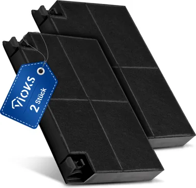 Two black carbon filters are arranged diagonally on a white background.