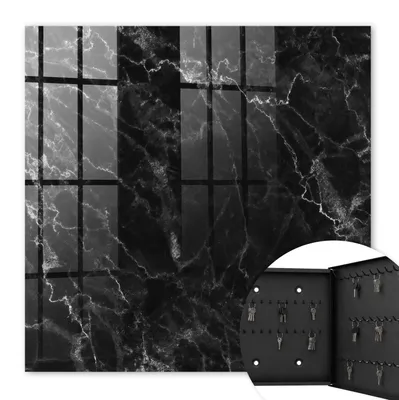 Produktbild von Metall Schlüsselkasten 30 x 30 cm - schwarzer Schlüsselschrank zur Wandmontage - wandhängende Schlüsselbox mit Tür - rechts öffnend - Schlüsselaufbewahrung für Flur - Büro - Arbeitszimmer - Werkstatt - Garage - Marmortiefe