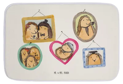 Produktbild von Mr. & Mrs. Panda Badezimmerteppich Igel Familie - Weiß - Geschenk, Badteppich, Badläufer, badezimmermatte, Bilder, Mama, Badematte, Muttertag, Schwester, Glück