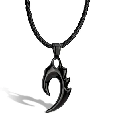 Produktbild von SERASAR | Pánský Kožený Náhrdelník [Flame] z Stainless Steel | Barva: Černá | Délka: 60cm