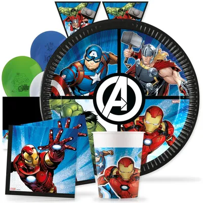Produktbild von Avengers Partyset Kindergeburtstag Einweggeschirr Geburtstag Teller Becher Servietten