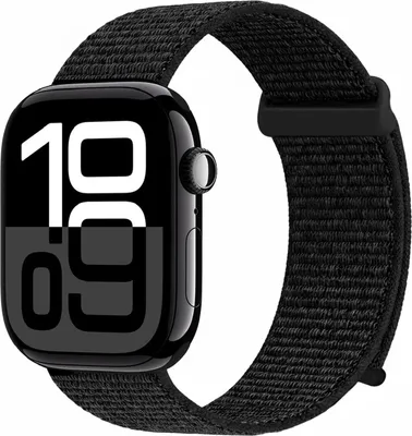 Produktbild von Smartwatch Armband für Apple Watch Series 11 46mm Nylon Textil Band Ersatzband Wechselband Klettverschluss flexibel atmungsaktiv Schwarz