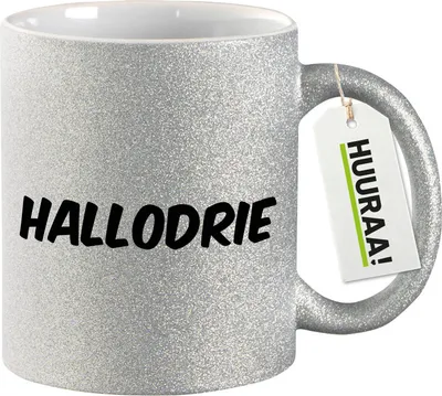 Produktbild von Huuraa Glitzertasse Hallodrie Schriftzug 330ml Silber Keramik Kaffeebecher Geschenkidee