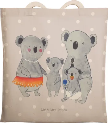Produktbild von Mr. & Mrs. Panda Beutel Koala Familie - Grau Pastell - Geschenk, shopping bag, Mama, Kinder, Einkaufstasche, Stoffbeutel, Tasche, Beuteltasche, Family, Tote