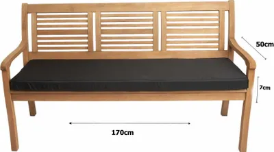 Image de Coussin de banc de jardin 170x50x7 Noir, Siège pour 4 personnes, Coussin de jardin plat, Coussin d'extérieur, Coussin de banc/balançoire